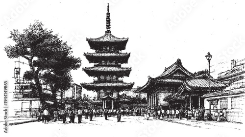 Senso-ji, Japan illustration on a white background. This vector illustration can be used in any size you like for advertising, logos, and other work.
