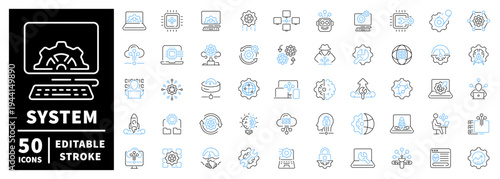 System administration icons set: editable line icons, linear, tech and it symbols