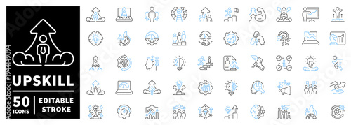 Upskill icons set. editable line icons for learning and development projects