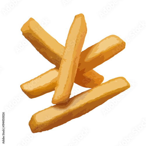 A close-up view of three golden french fries crossed in an x shape. isolated on white background, Vector