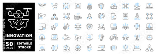 Innovation icons set. editable line icons, technology, modern design elements