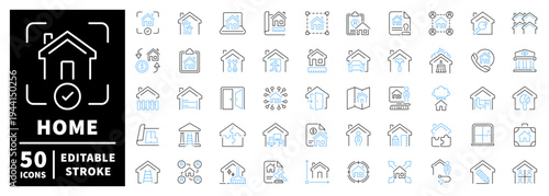 Home and real estate icons set. editable line icons, outline, vector symbols