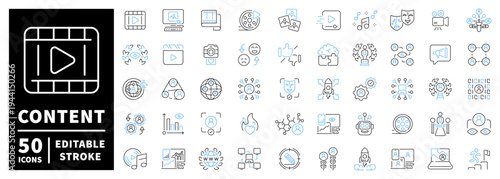 Content creation icons set. editable line icons, flat style, multimedia, digital tools