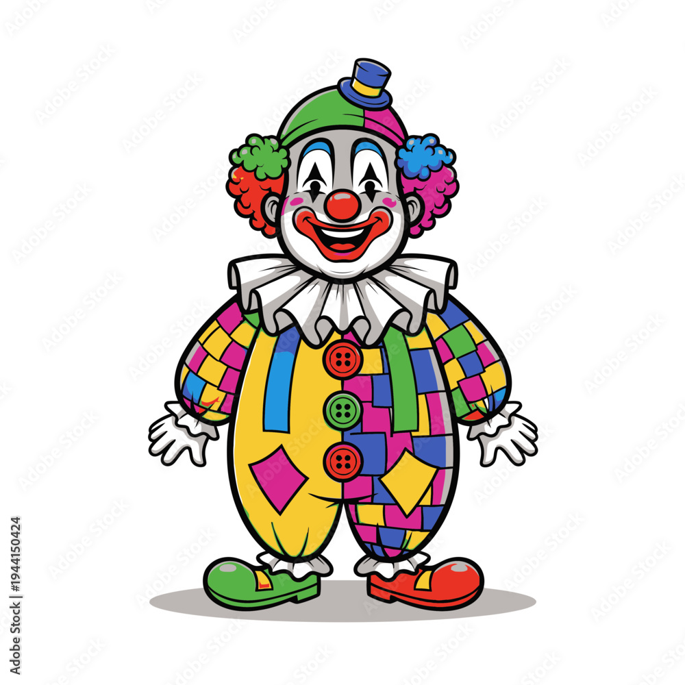 Fototapeta premium A cheerful cartoon clown with a colorful costume and makeup.