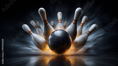 Black ball crashes into pins with explosive force