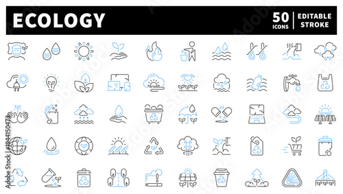 Ecology editable line icons set. environmental and sustainability symbols