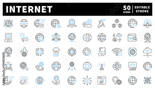 Internet editable line icons set: web, network, connectivity symbols