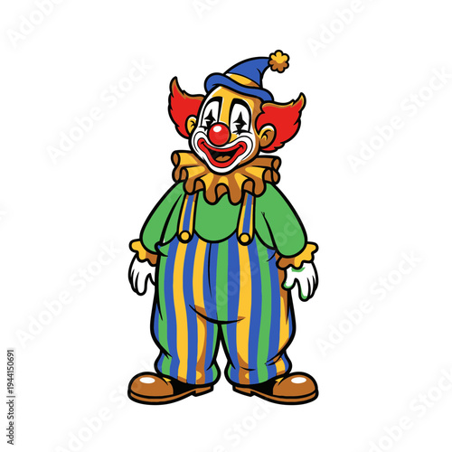 Colorful Cartoon Clown Character Standing with a Big Smile.