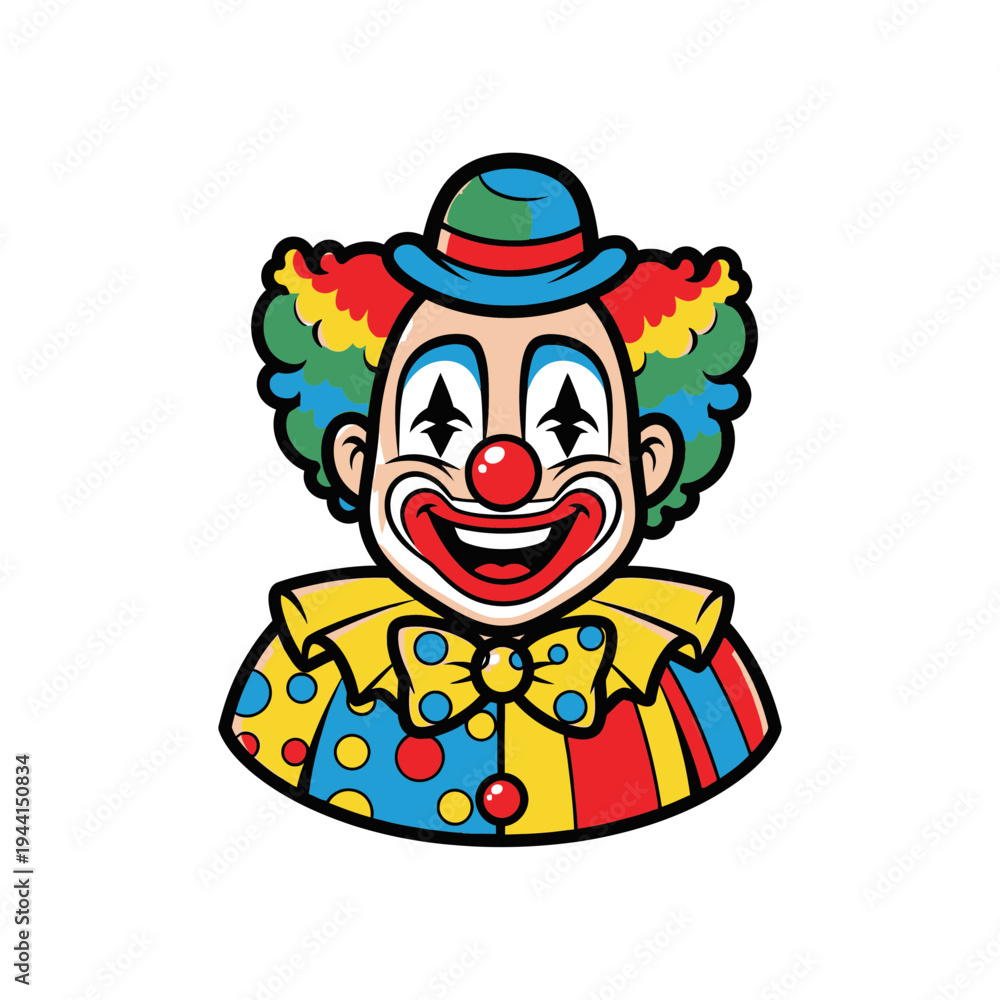 Fototapeta premium Colorful Clown Head with Hat and Ruffled Collar.