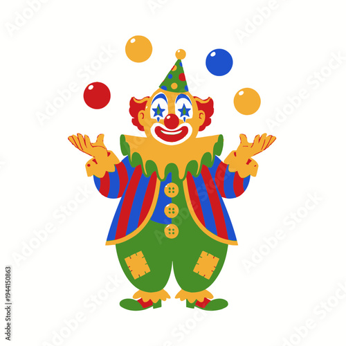 Colorful Clown Juggling Balls in a Festive Circus Performance.