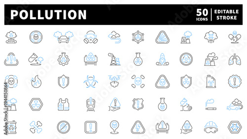 Pollution control editable line icons set. environmental and eco-friendly symbols
