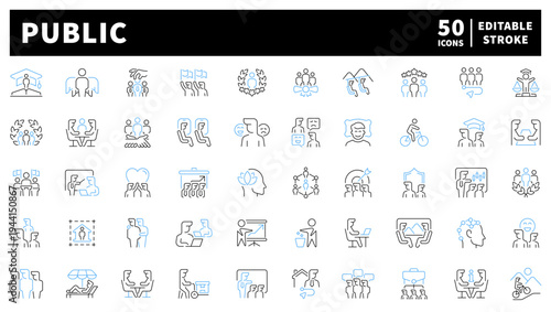 Public and community editable line icons set. society and people symbols