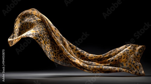 Leopard print fabric flows elegantly against a stark black backdrop