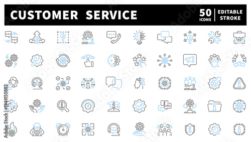 Customer service editable line icons set. support and communication symbols