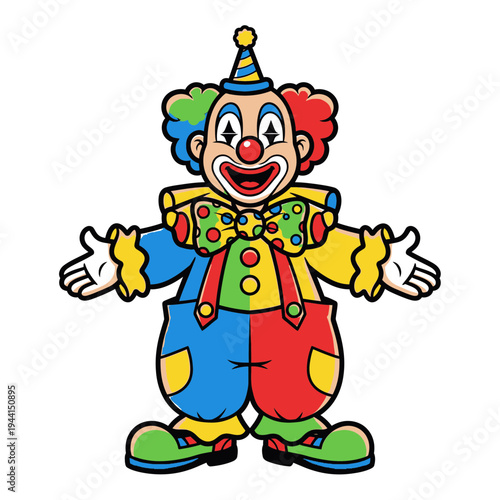Colorful Happy Clown Cartoon Character with Open Arms.