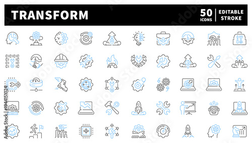 Technology and innovation editable line icons set. digital and gadget symbols