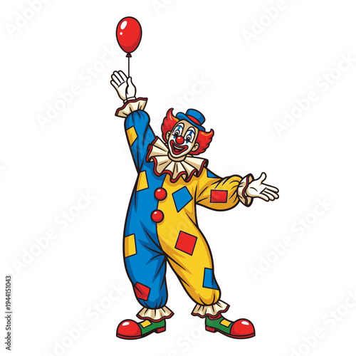 Happy Clown Holding a Red Balloon.