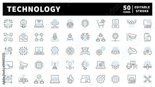 Technology editable line icons set. gadgets and innovation symbols