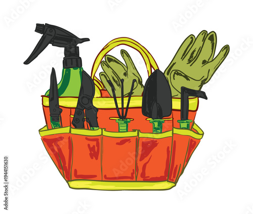 Gardening Tool Organizer Bag Filled with Garden Tools