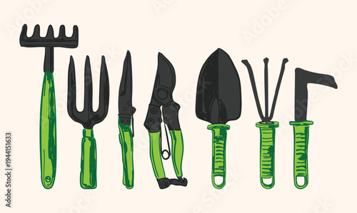Garden Tools Set with Rake Trowel Pruners Fork Cultivator and Hoe