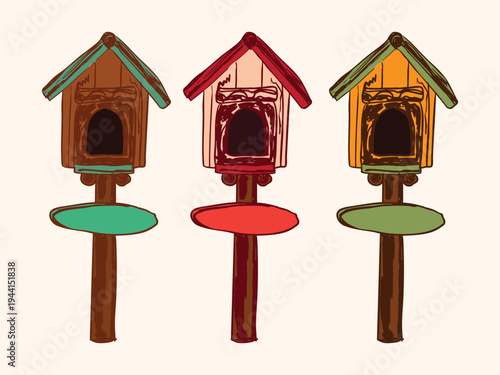 Spring Colorful Birdhouse Set with Wooden Bird Homes
