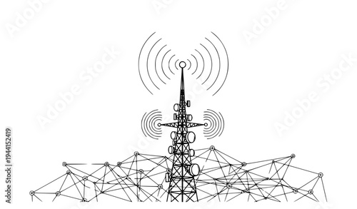 5G telecom network antenna tower with wireless signal connections technology concept