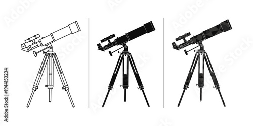 Telescope Set Line Art and Silhouettes