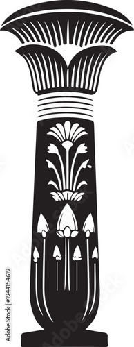 Black and white of an ancient Egyptian papyrus column capital lotus