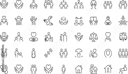 A collection of simple line icons depicting people and social connections