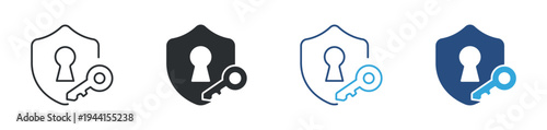 Shield key security icon set, protection lock shield icon. Cyber security protection concept. Secure access system symbol. Vector illustration.