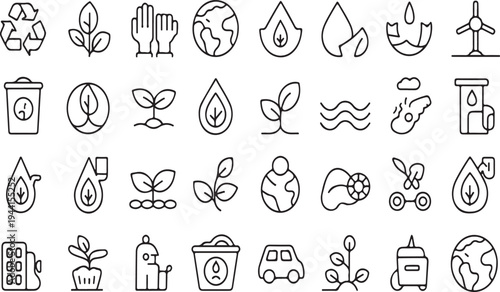 Eco friendly icons for sustainable living and environmental conservation