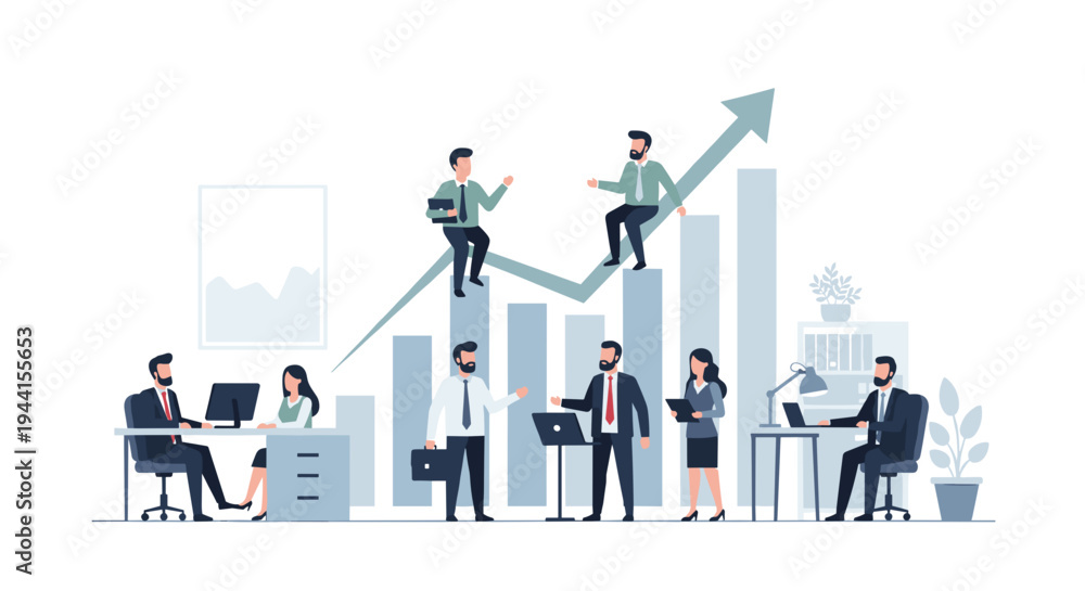 Fototapeta premium Business Professionals Climbing Graph Arrow.