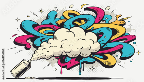 Explosive Burst of Colorful Graffiti Art Spray Painted from a Can, Abstract Expressionism