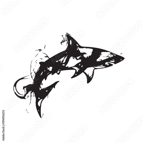 Conceptual Tattoo Style Detailed Shark Illustration Vector - Fine Line Art Ocean Predator Design for T-Shirt, Logo, Tattoo, Poster and Apparel