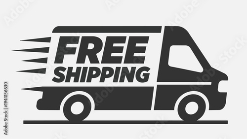 Black silhouette of a delivery van with free shipping text on the side