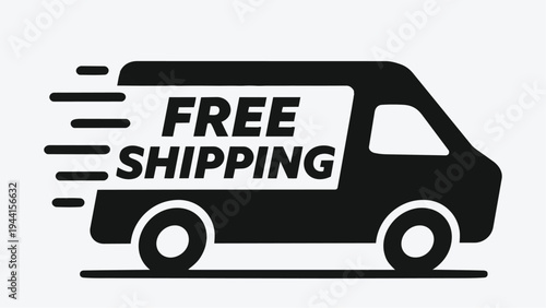 Black silhouette of a delivery van with free shipping text on the side