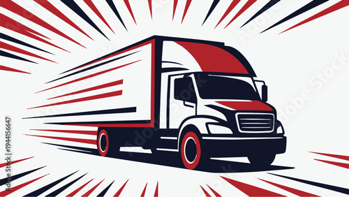 A red and black semi truck speeding with motion lines