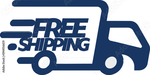 Blue truck icon with free shipping text on for delivery and logistics concepts