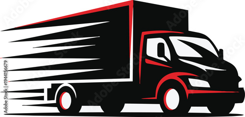 Red truck with trailer on road carrying cargo for transportation illustration