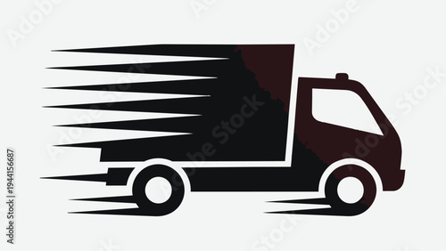 Black silhouette of a speeding delivery truck with motion lines