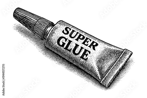 Detailed pen sketch of super glue tube with shaded background