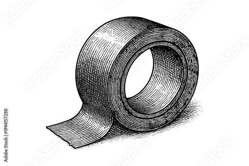 Detailed engraving of a roll of duct tape isolated on white background
