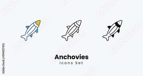 Anchovies icons set vector stock illustration