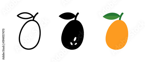 Minimalist linear and flat mango icons with seed details