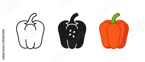Pepper variations: outline, silhouette, and colorful bell pepper designs