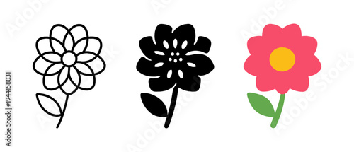 Trio of floral designs in minimalist, silhouette, and colorful styles