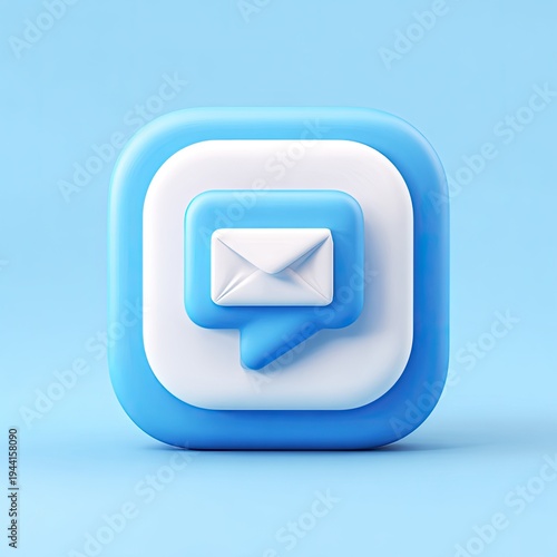 3D-rendered, stylized email icon nested in speech bubbles on a light blue background