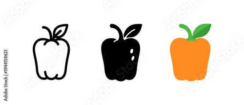 Minimalist bell pepper icons: outline, solid, and colorful designs