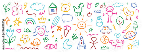 A colorful and whimsical doodle artwork featuring various cartoon like illustrations