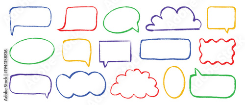 Collection of colorful speech bubbles and text boxes